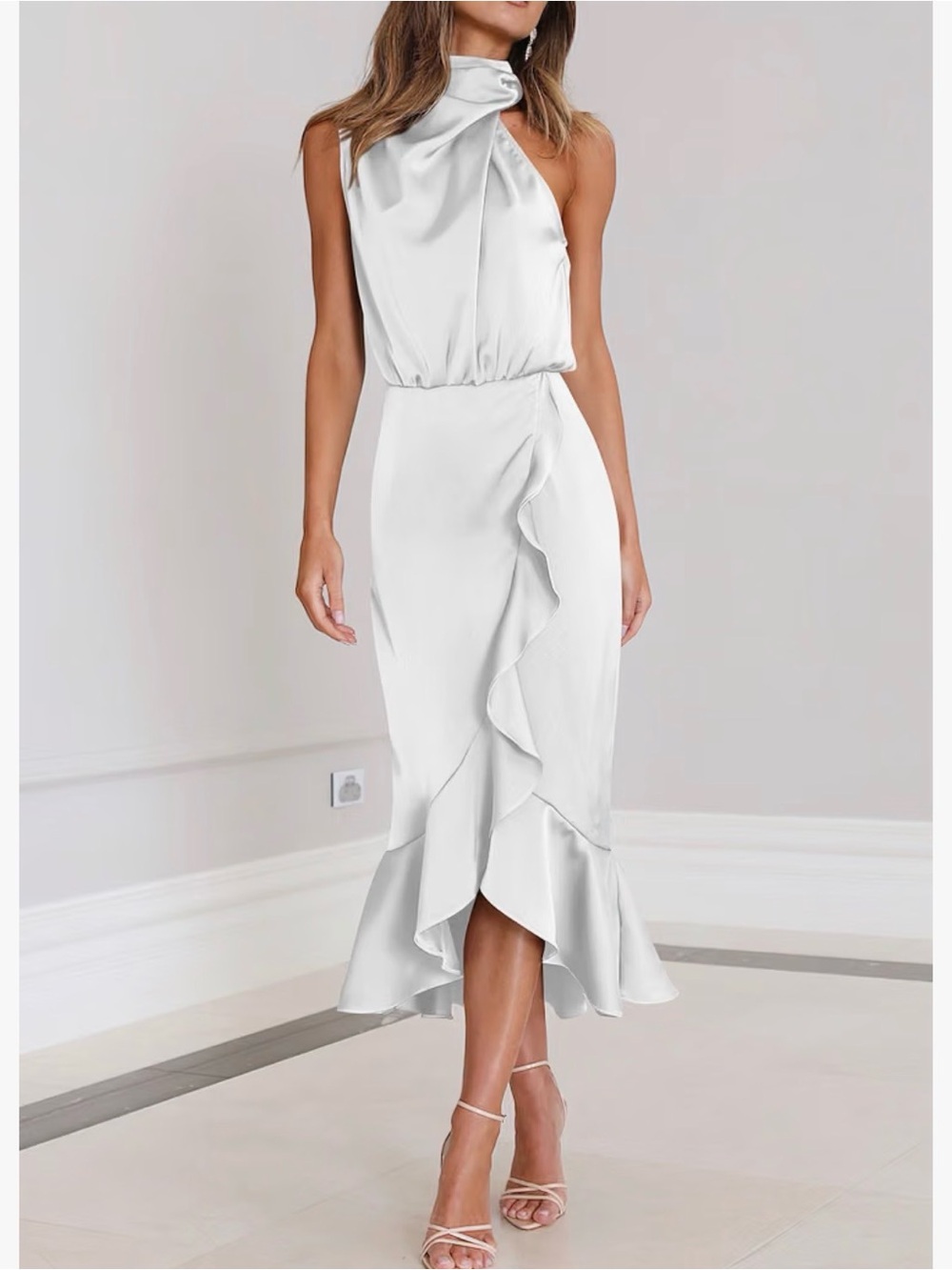 KIRUNDO Women's Summer Satin Mock Neck Wedding Guest Dress